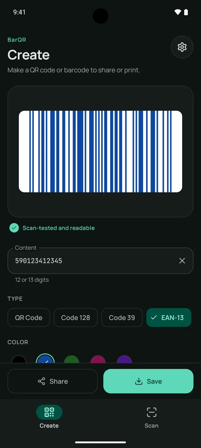 BarQR creating an EAN-13 barcode
