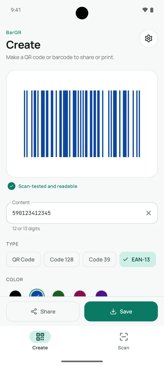 BarQR creating an EAN-13 barcode